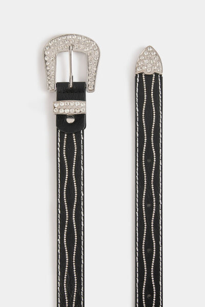 Ceinture avec strass noir femme