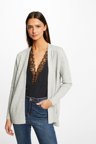 Gilet manches longues à col ouvert gris clair femme