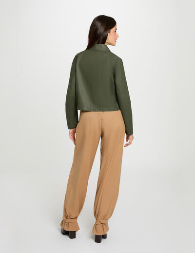 Veste courte zipp&eacute;e vert kaki femme