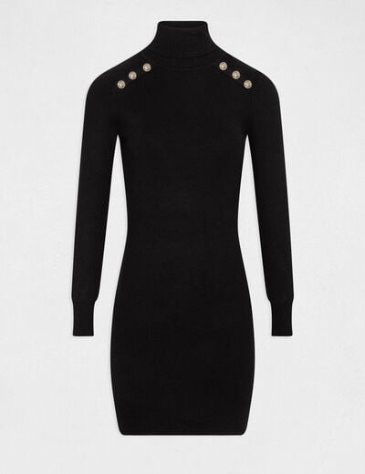 Robe pull ajust&eacute;e col roul&eacute; et boutons noir femme