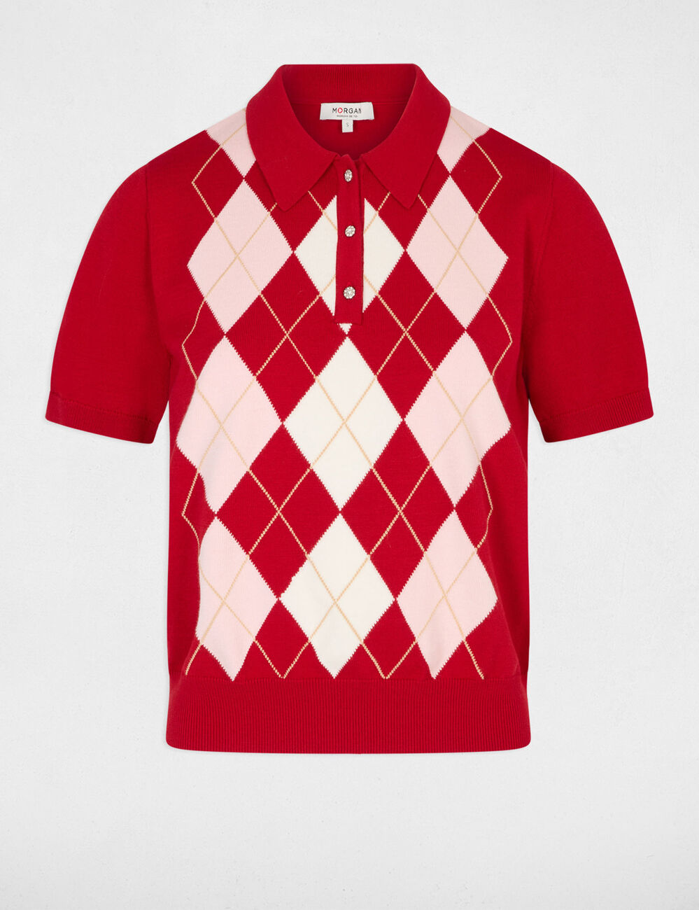 Pull col &agrave; revers rouge femme