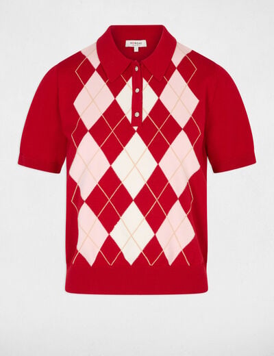 Pull col &agrave; revers rouge femme
