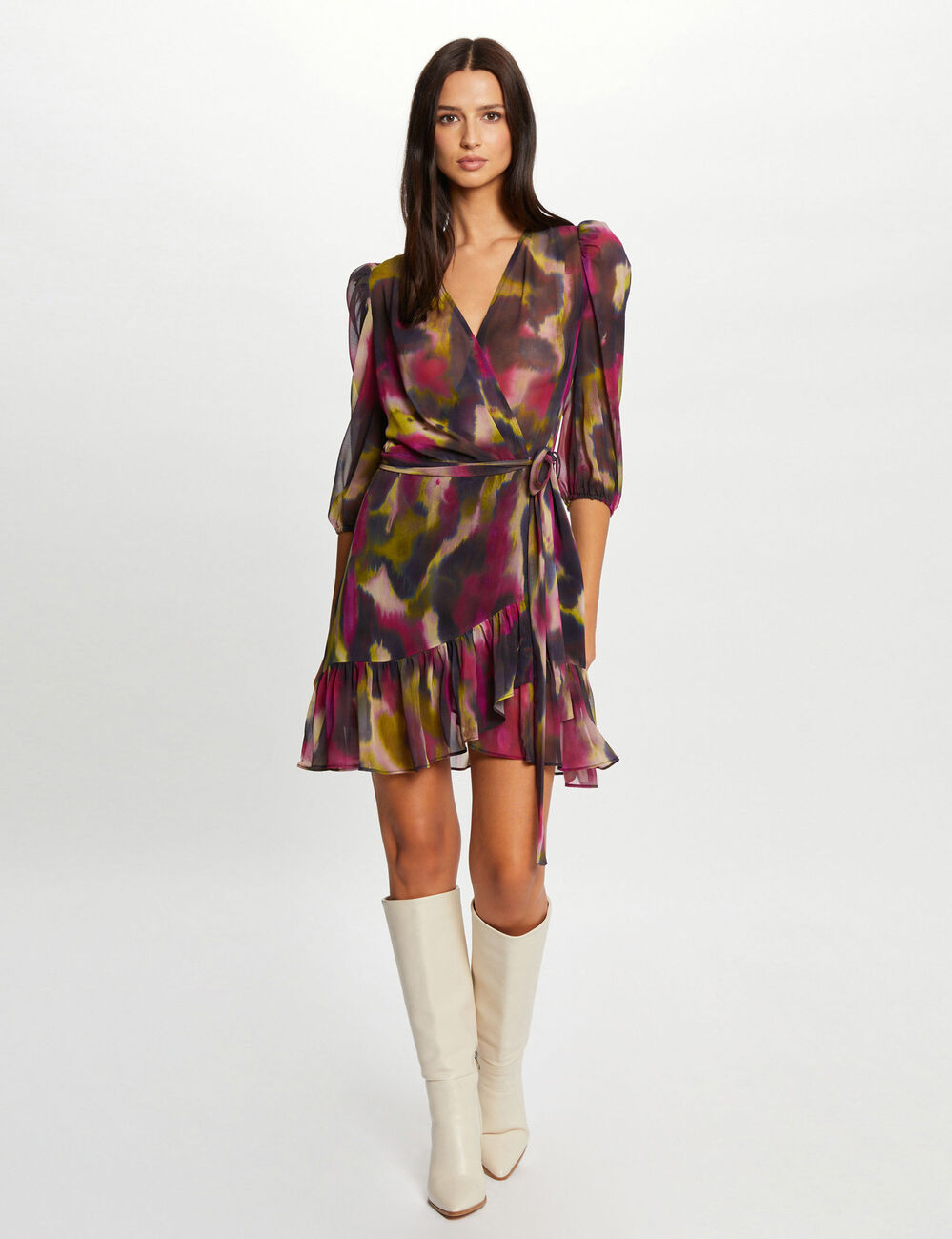 Robe portefeuille imprim&eacute; abstrait multico femme