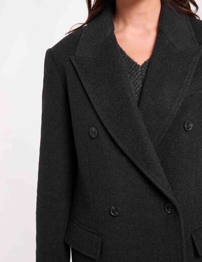Manteau long col tailleur denim gris fonce femme