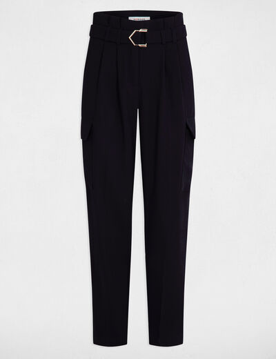 Pantalon carotte ceinturé marine femme