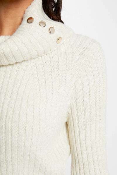 Pull manches longues à col roulé ecru femme
