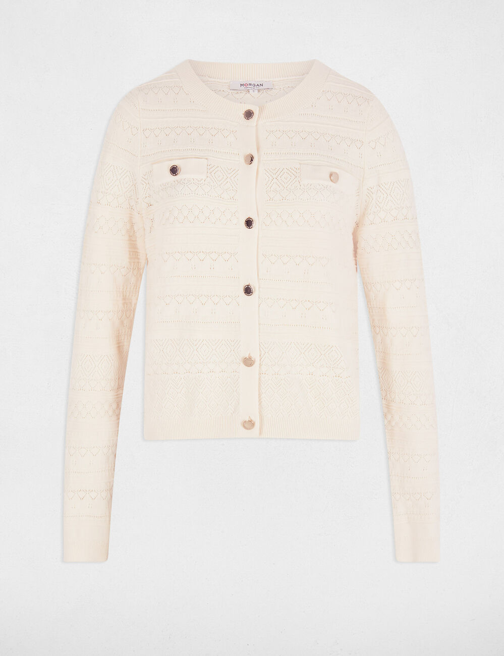 Gilet col rond ivoire femme