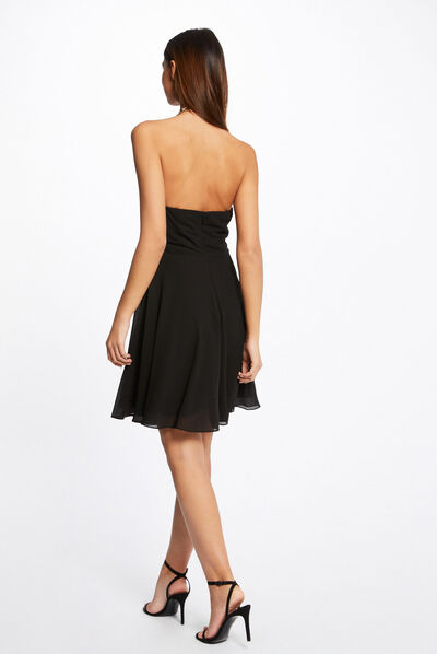 Robe trapèze avec col bustier noir femme