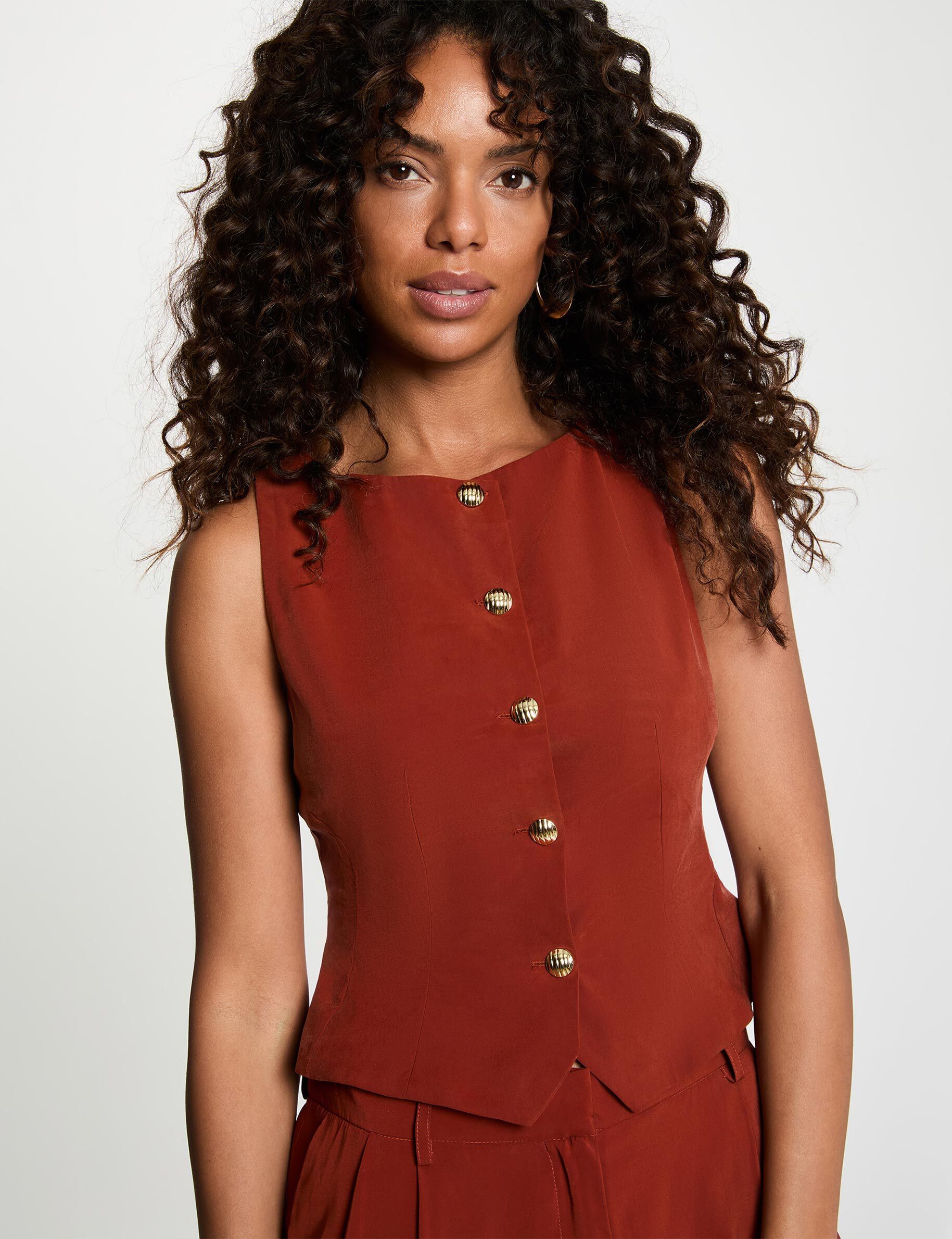 Gilet sans manches cognac femme