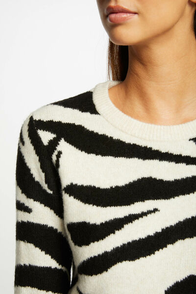 Pull manches longues imprimé zèbre beige femme