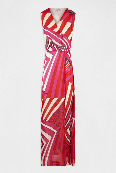 Robe longue cintrée imprimé géométrique multico femme