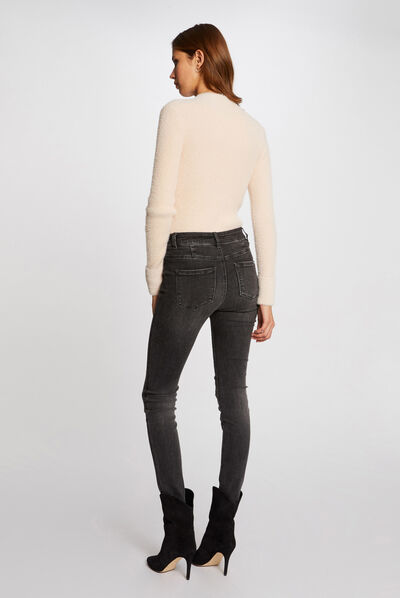 Pull manches longues maille duveteuse beige femme