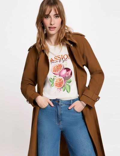 Trench long ceintur&eacute; camel femme