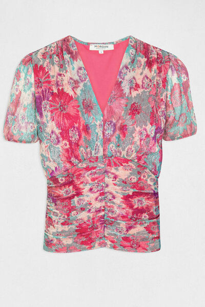 T-shirt manches courtes imprimé floral rose femme