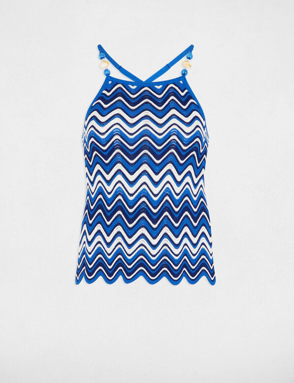 top en maille imprime bleu electrique femme Top en maille imprimé bleu electrique femme