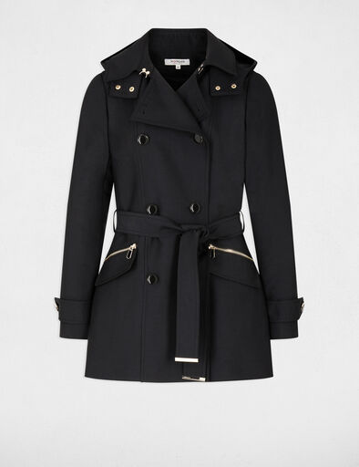 trench cintre ceinture a capuche noir femme Trench cintré ceinturé à capuche noir femme