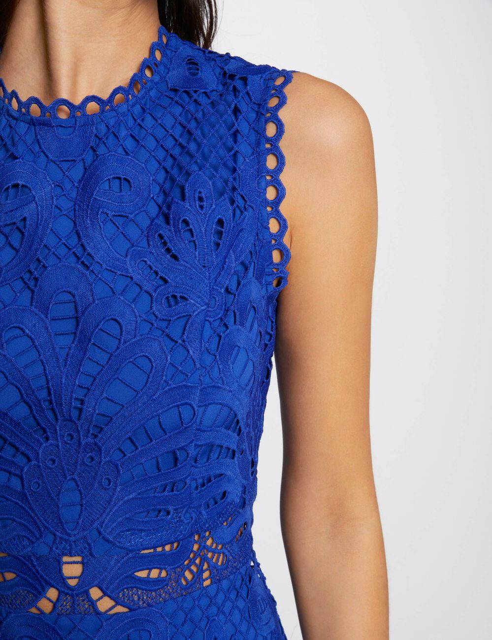 Robe courte trapèze dentelle bleu electrique femme