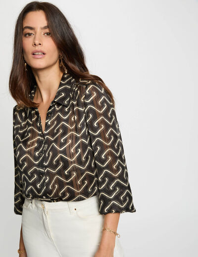 Chemise voile imprim&eacute;e multicolore femme