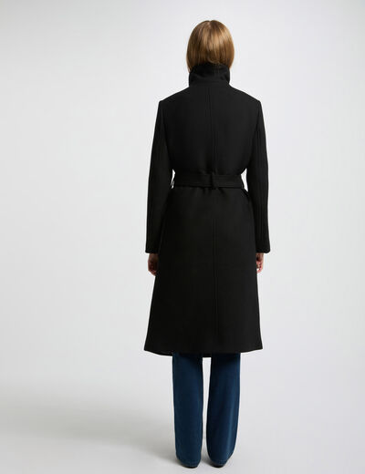 Manteau long ceintur&eacute; noir femme