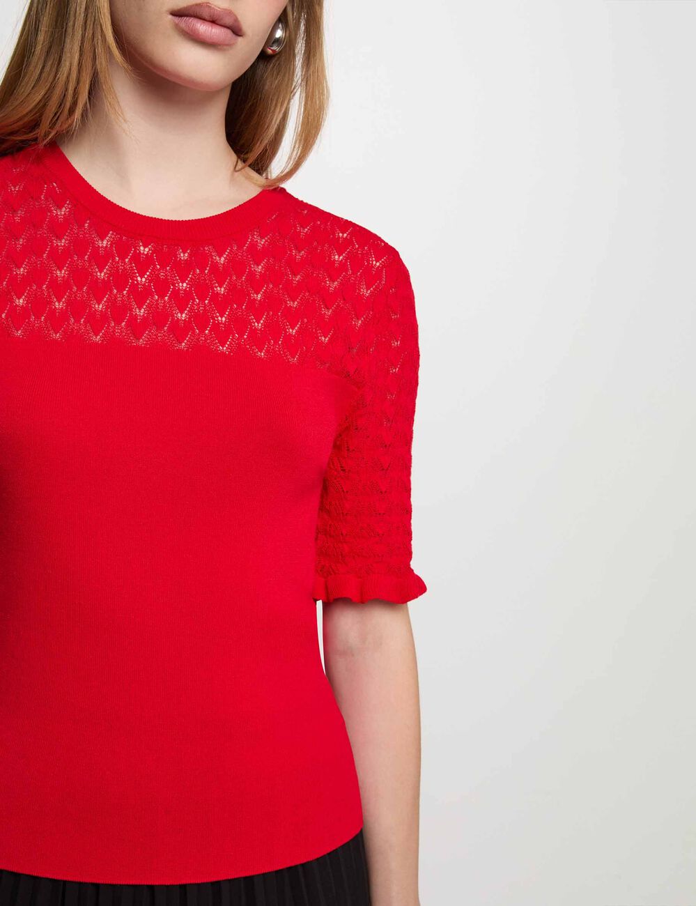 Pull manches courtes rouge femme