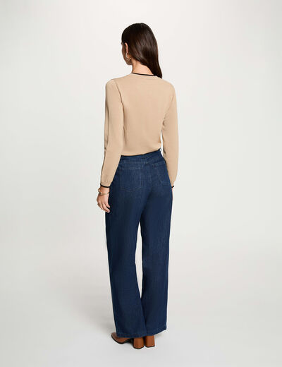 Pull col rond manches longues beige femme