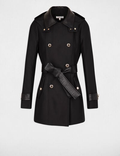 Trench d&eacute;tails simili cuir noir femme