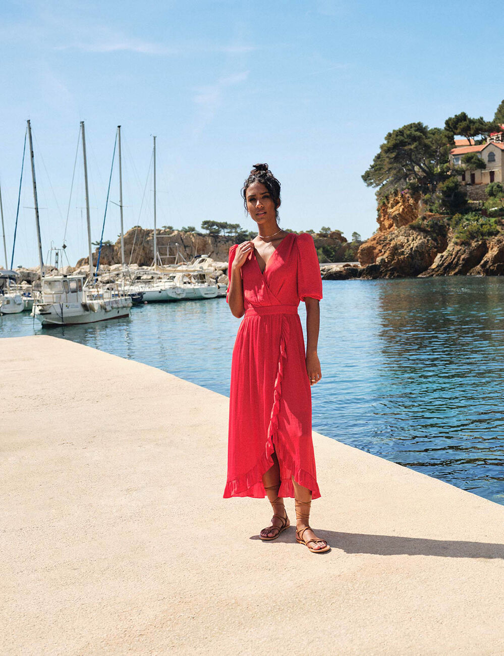 Robe longue portefeuille orange fonc&eacute; femme