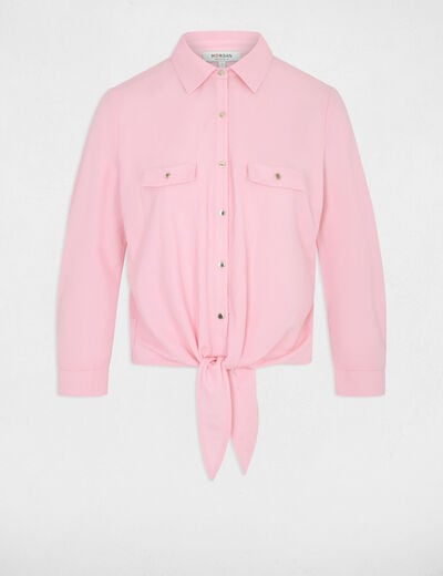 Chemise nou&eacute;e col &agrave; revers rose pastel femme