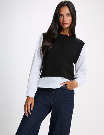 Pull ajust&eacute; col &agrave; revers noir femme