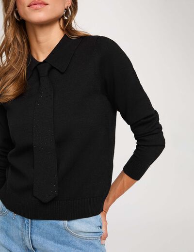 Pull col &agrave; revers noir femme
