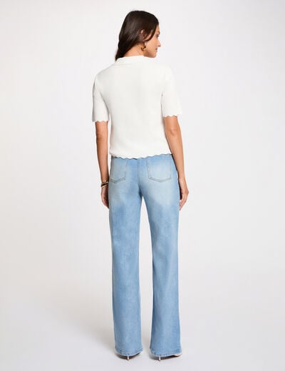 Pull ajour&eacute; brod&eacute; blanc femme