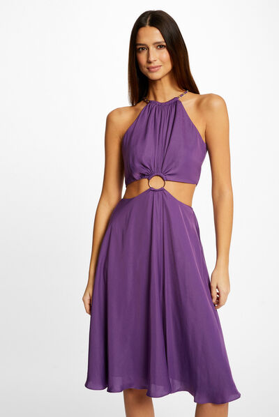 Robe évasée avec anneau et ouvertures violet fonce femme
