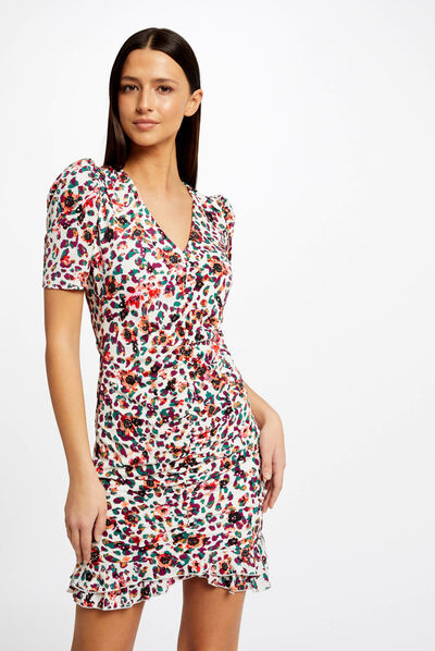 Robe ajustée froncée imprimé floral multico femme