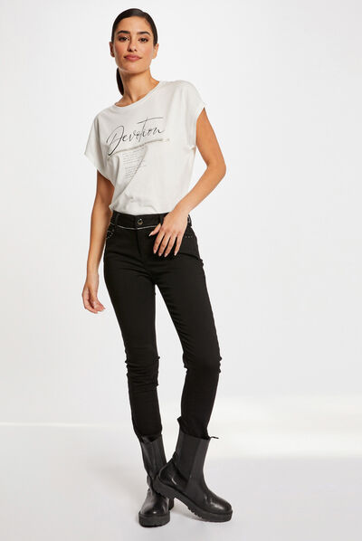 Jeans slim taille standard avec clous noir femme