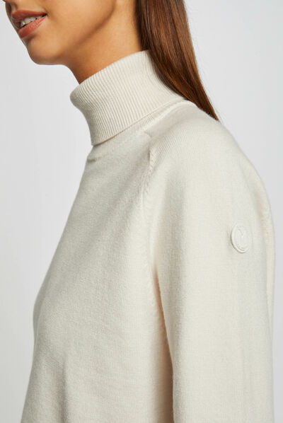 Pull manches longues à col roulé ivoire femme