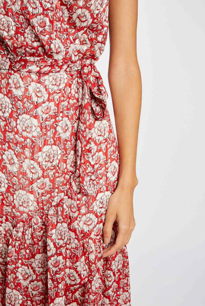 Robe longue portefeuille imprimé floral multico femme