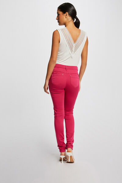 Pantalon slim effet stretch rose fonce femme