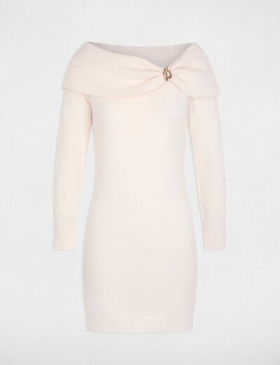 Robe tricot col bardot ivoire femme
