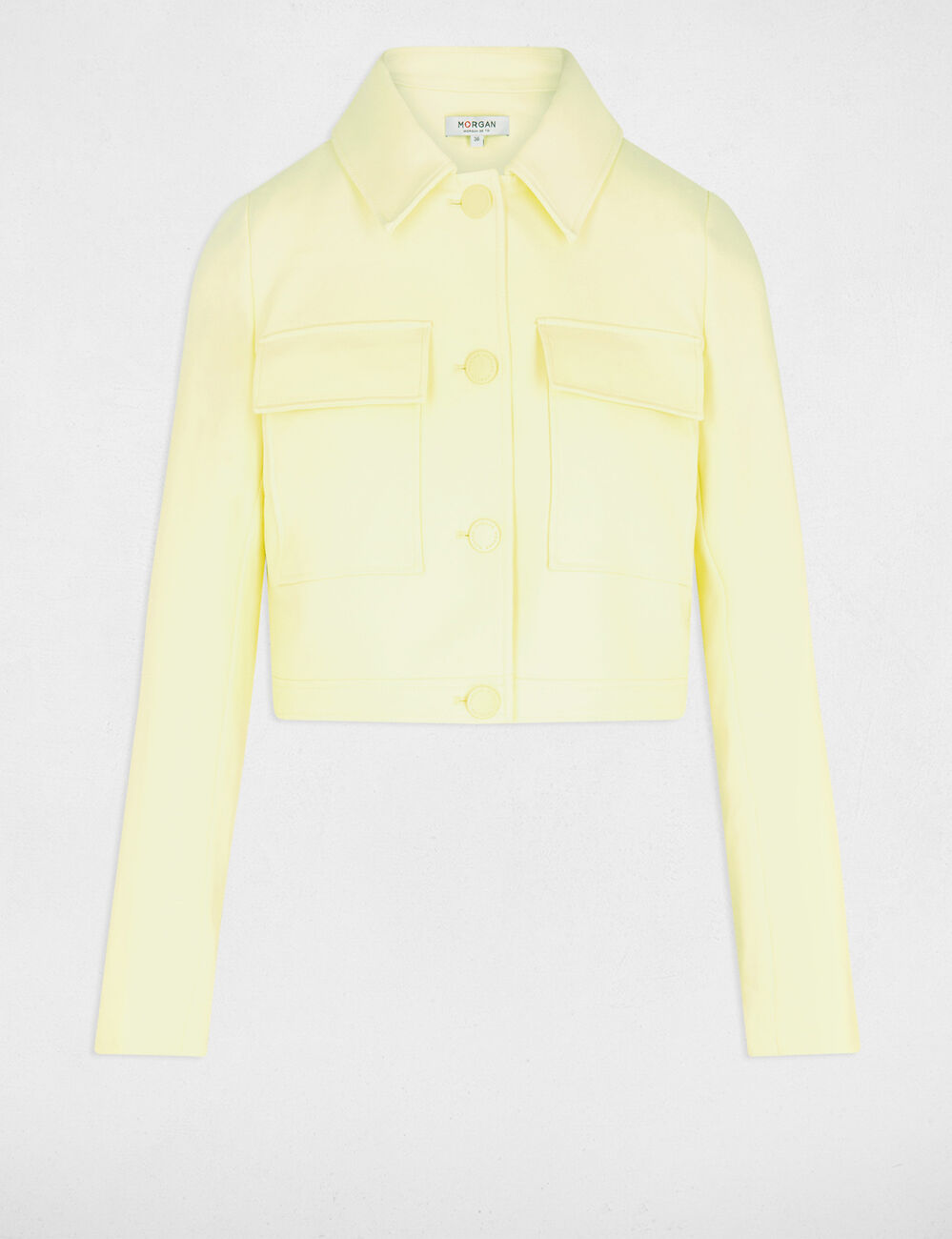 Veste courte boutonnée jaune clair femme
