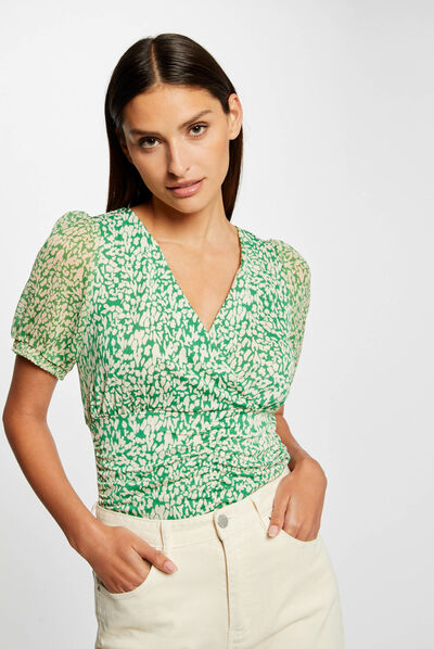 T-shirt manches courtes imprimé abstrait vert femme
