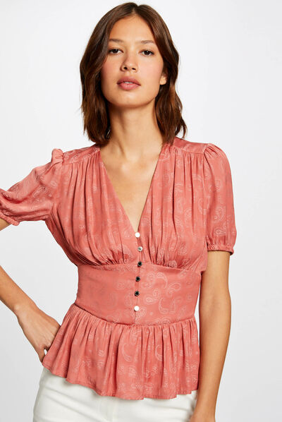 Blouse manches courtes imprimé cachemire rouille femme