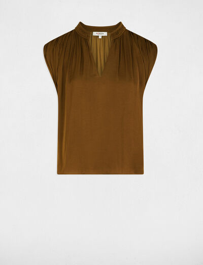 Blouse manches courtes satin camel femme