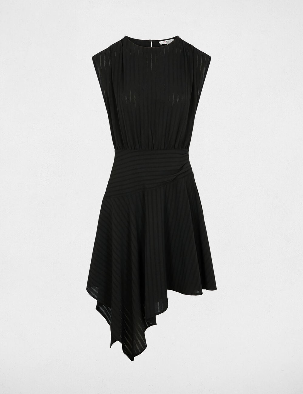 Robe asym&eacute;trique manches courtes noir femme