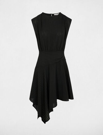 Robe asym&eacute;trique manches courtes noir femme