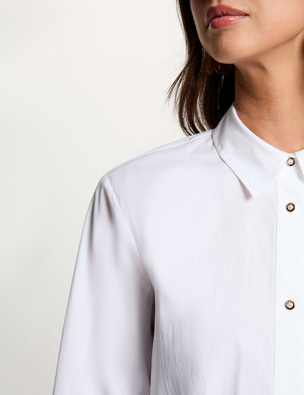 Chemise broderie col &agrave; revers blanc femme