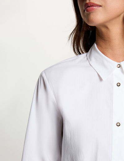 Chemise broderie col &agrave; revers blanc femme