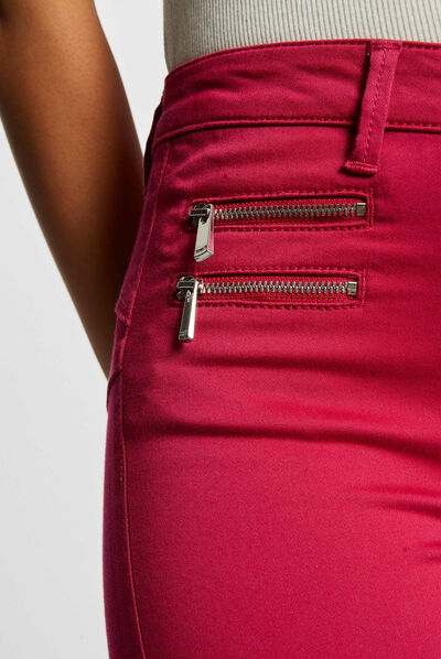 Pantalon slim effet stretch rose fonce femme