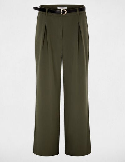 Pantalon large taille haute vert kaki femme