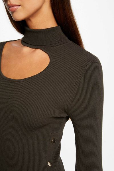 Robe pull midi ajustée avec ouverture vert fonce femme