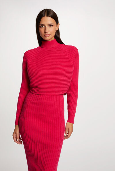 Robe pull midi ajustée effet 2-en-1 rose moyen femme